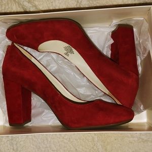 Anne Klein red suede block heel pump